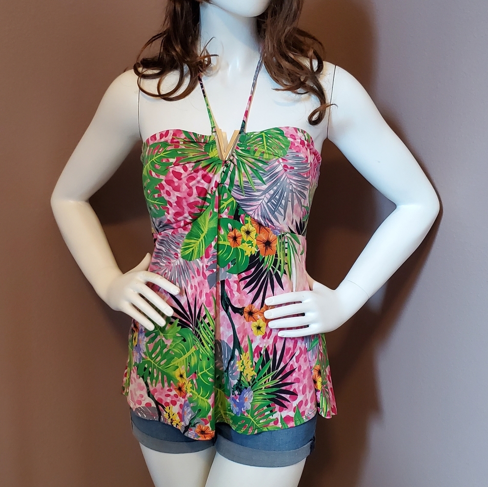 MANGOSTEEN pink tropical print halter camisole